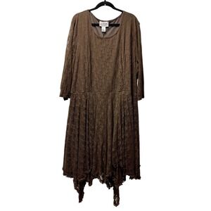 Back In The Saddle Dress 3X Brown Lace Hanky Hem Western Cottagecore Victorian